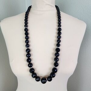 Long Black Faceted Bead Necklace‎ Evening Cocktail Party Statement Jewelry